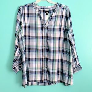 Simply Emma Blue/Green Plaid Long Sleeve Button Down Tunic